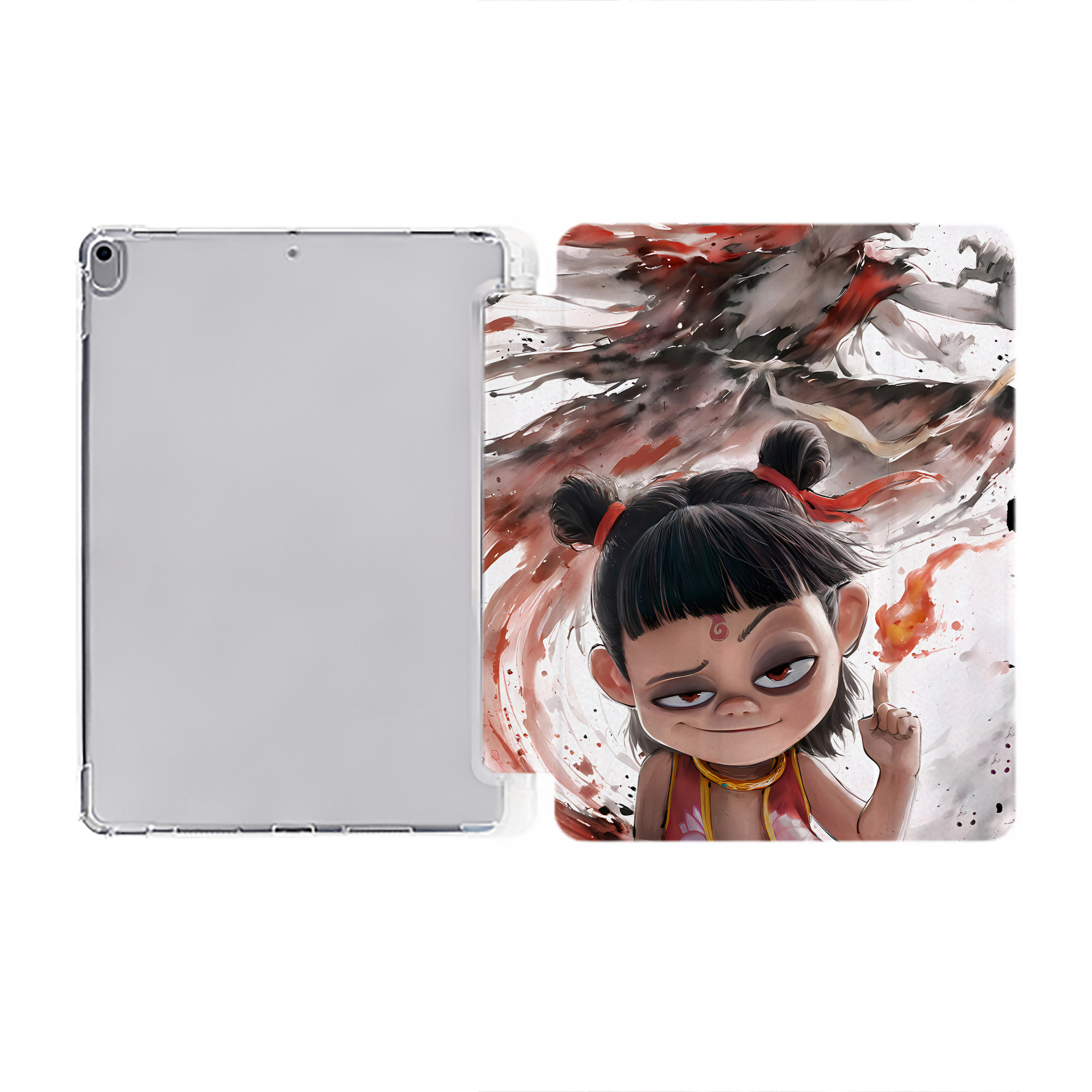 （画像用） Ne Zha 2 ナタ 魔童の大暴れ IPad ケース ペン収納付き 三つ折りスタンド PUレザー×シリコン 対応機種9.5/10.5/10.9インチ